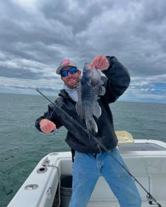 Fishing with a sea bass in Yarmouth
