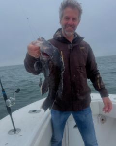 Photograph of a sea bass caught while fishing in Yarmouth