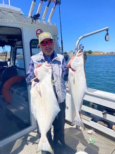 Two Pacific Halibut, large fish caught on fishing tour in OR