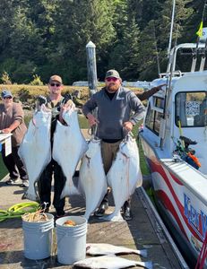 4 Pacific Halibut caught in Roseburg, Oregon during a fishing tour