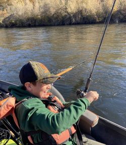 Young angler fighting a strong catch!