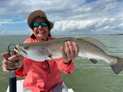 A Spotted Weakfish, a 29-inch fish, caught while fishing in Port Isabel