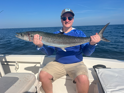 Huge King Mackerel reeled in while trolling with heavy tackle!