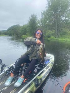 One person fishing at Saranac Lake
