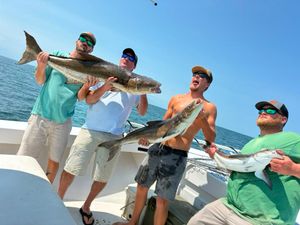 Recent drum and Cobia trips are producing great action, with last-minute Walk-On spots and nighttime drum trips available.