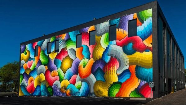Vibrant street art brightens St. Petersburg FL cityscape.
