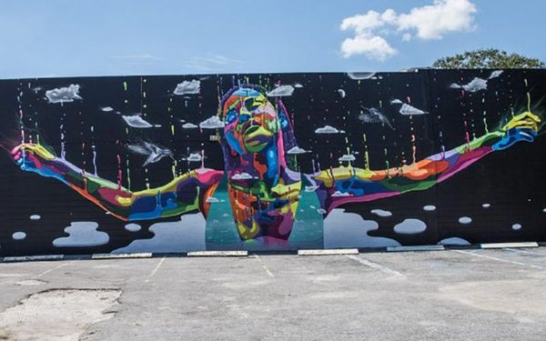 Vibrant street art brightens St. Petersburg's outdoor scene.