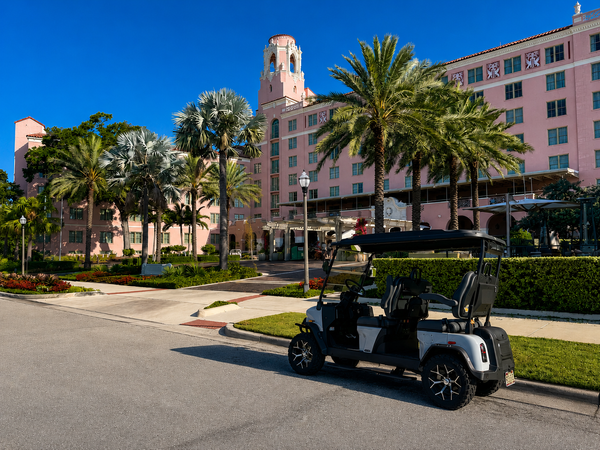 Convenient golf cart transportation awaits your next adventure.