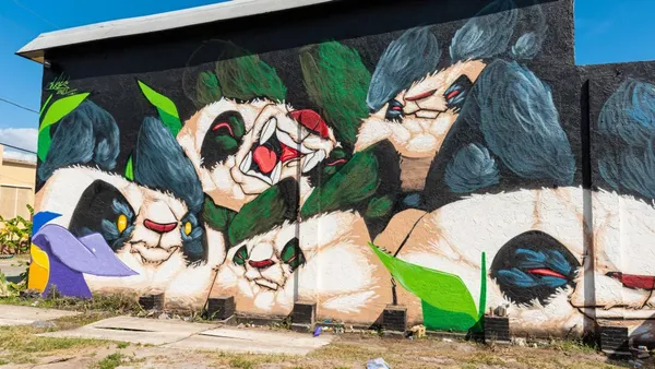 Vibrant panda street art brightens St. Petersburg walls.