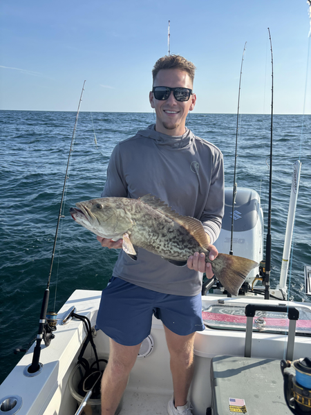 Deep sea jigging pays off with a Gag Grouper off Wrightsville Beach!