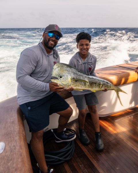 Beautiful mahi mahi brought aboard after successful fishing trip!