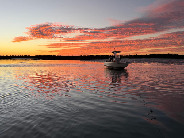 Perfect sunset setting for Marco Island fishing adventures.