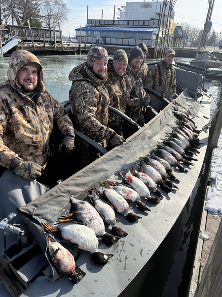 Successful canvasback hunt at Lake Erie marina.