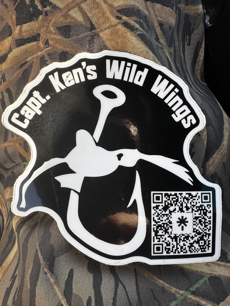 Lake Erie mallard hunting sticker on camo gear.