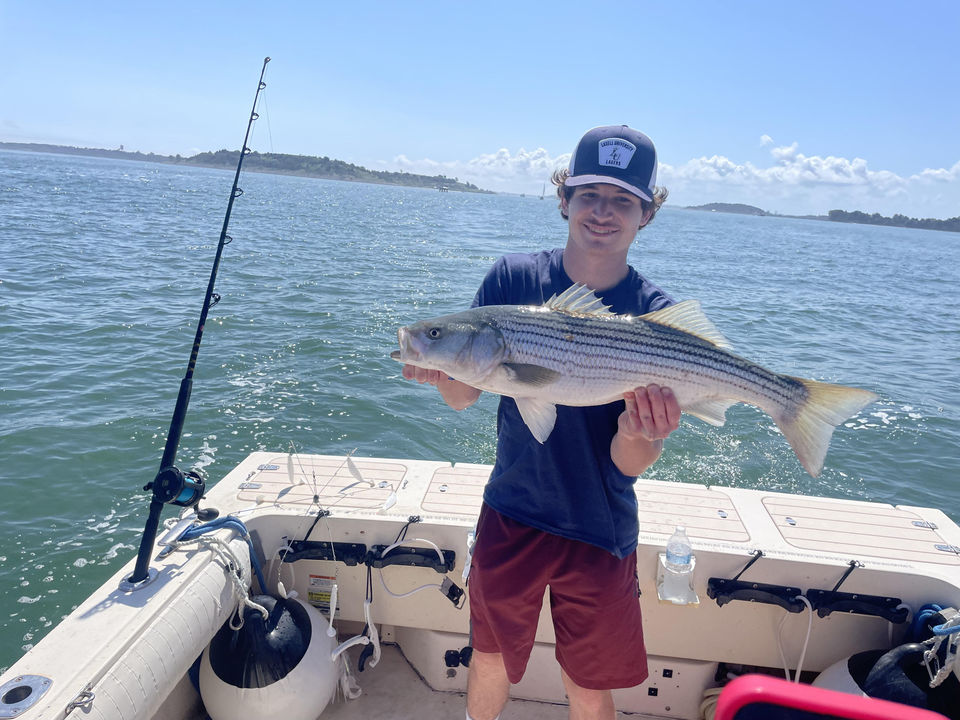 Nice striped bass using deep sea jigging and light tackle techniques!