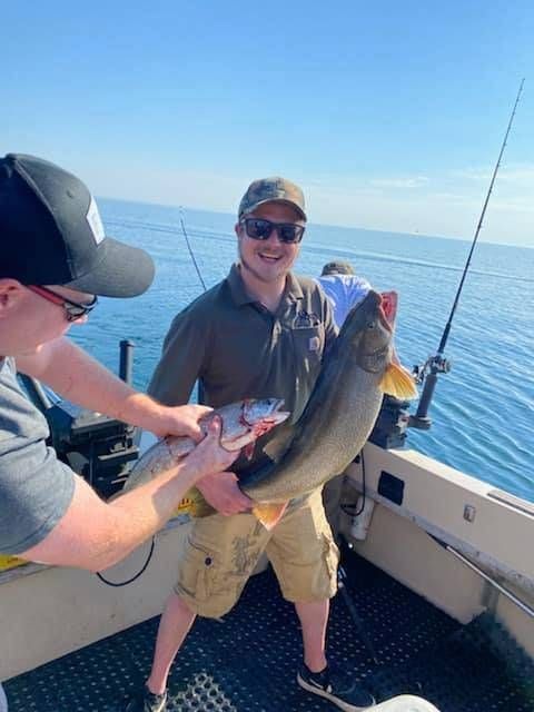 A photo of a yellow bullhead fish measuring 16 inches long