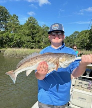 A person fishing in an unknown location