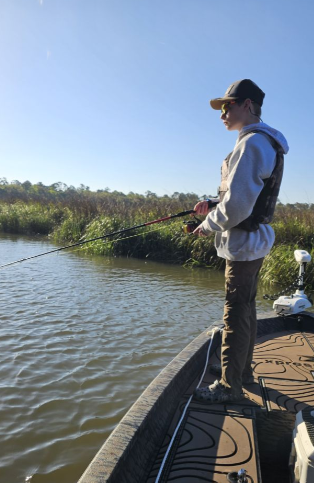 A person fishing in an unknown location