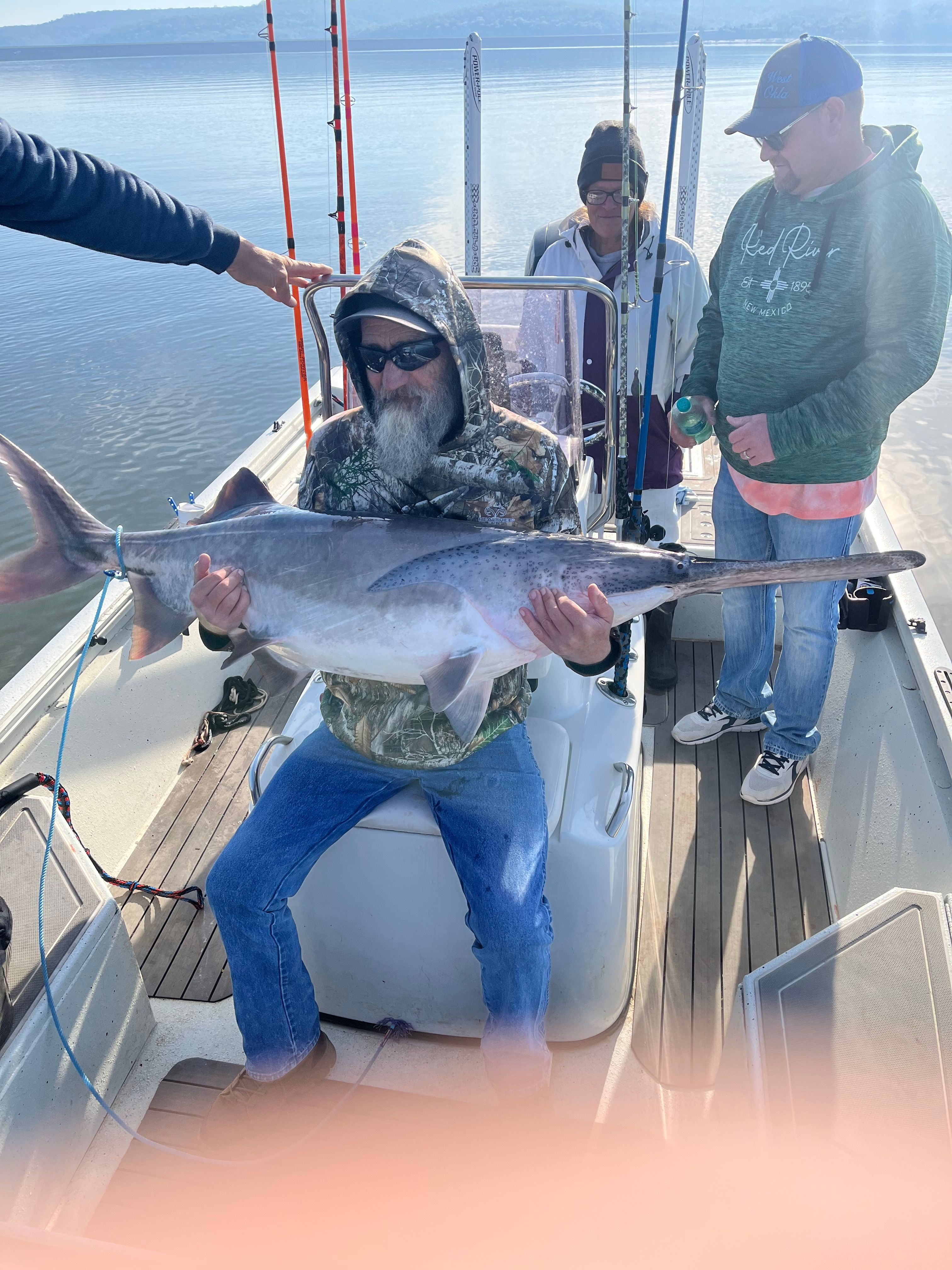 Large fish caught during fishing trip displayed on boat deck