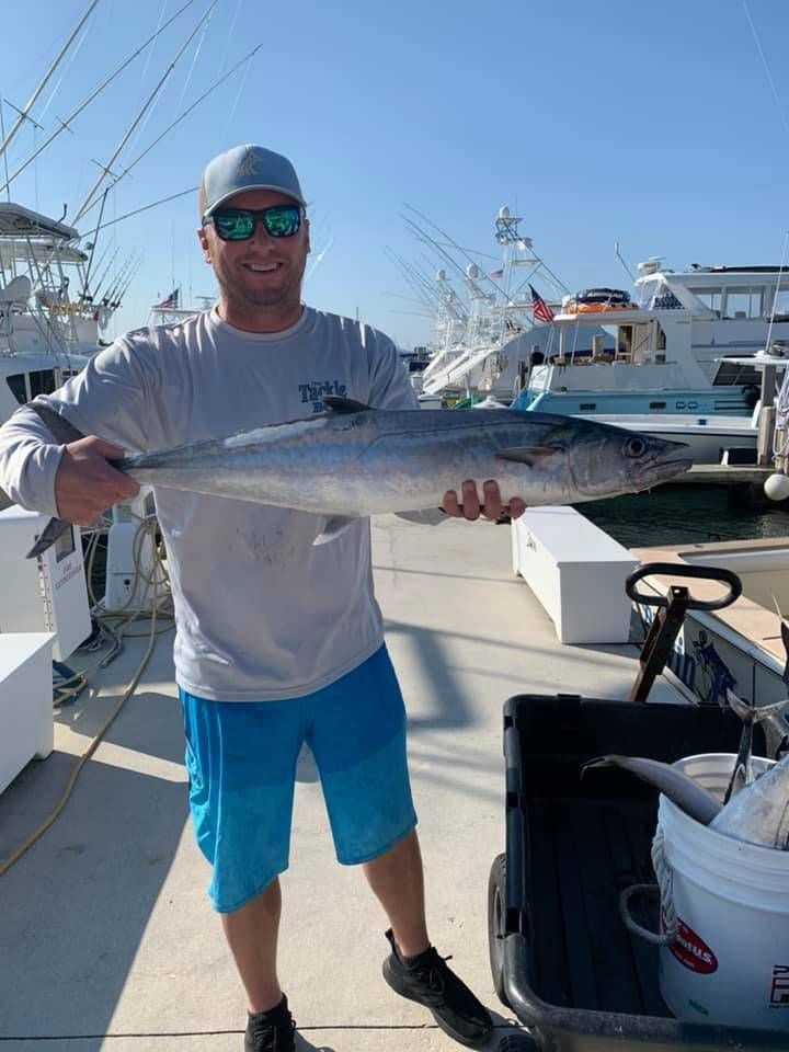 A fisherman enjoying a great catch at an unknown location
