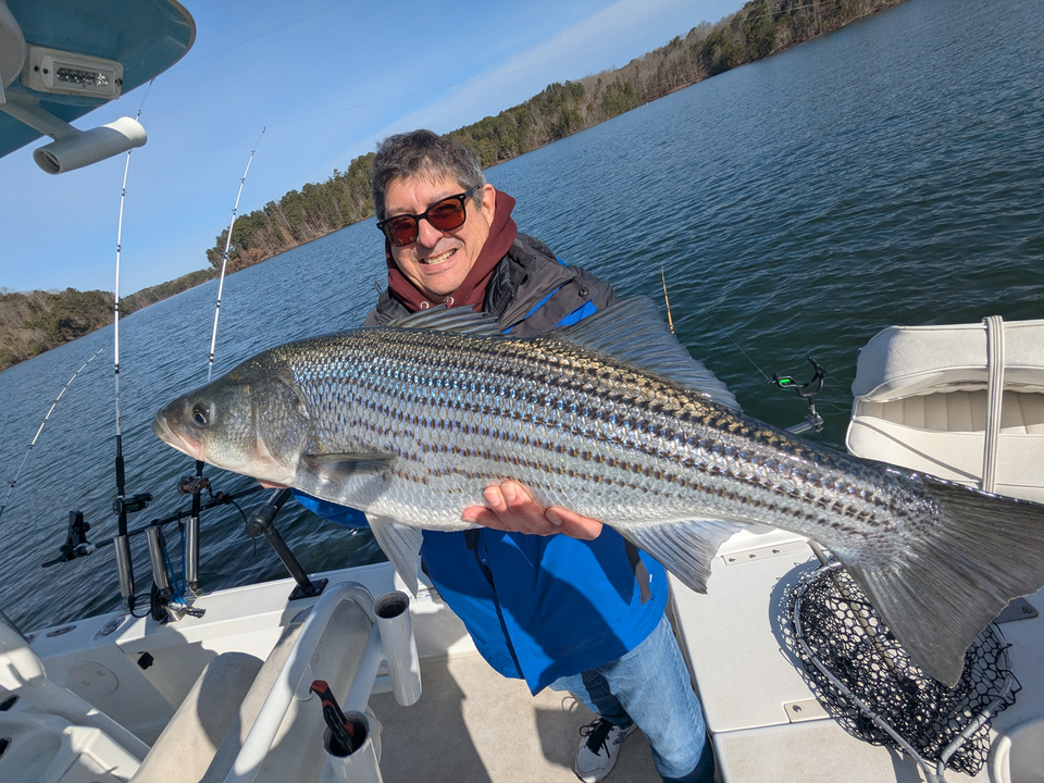 Peaceful day on the lake, a few fish in the boat.