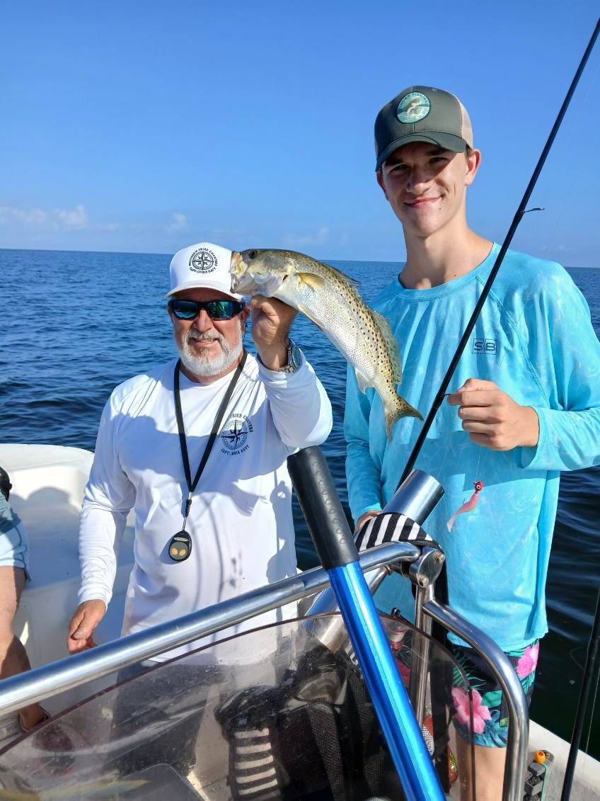 Two people fishing in unknown location