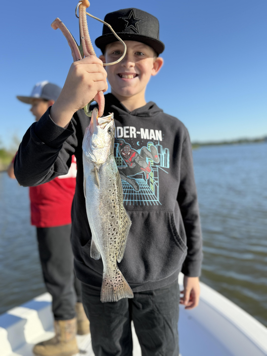Nice speckled trout on deep sea light tackle. Afternoon cleared up perfectly for fishing!
