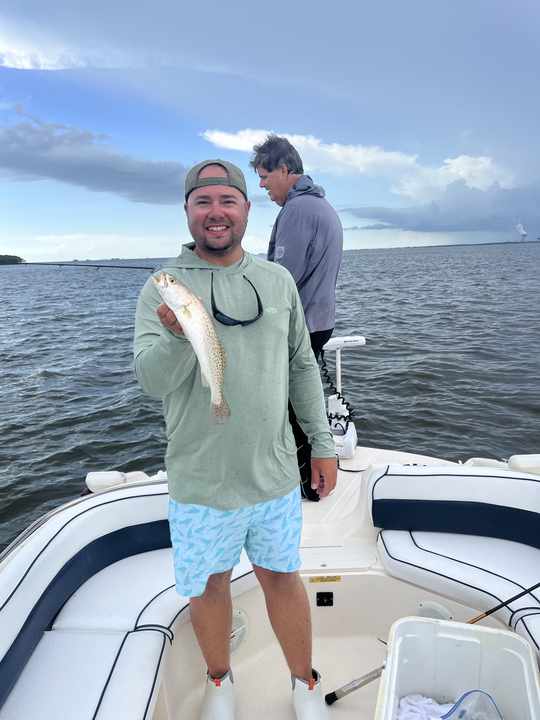 Reeling in a Spotted Weakfish on a partly cloudy day in Crystal River!