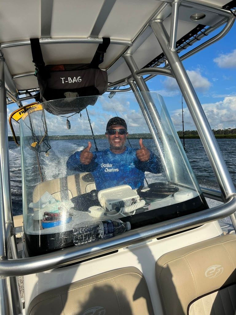 A person fishing in an unknown location