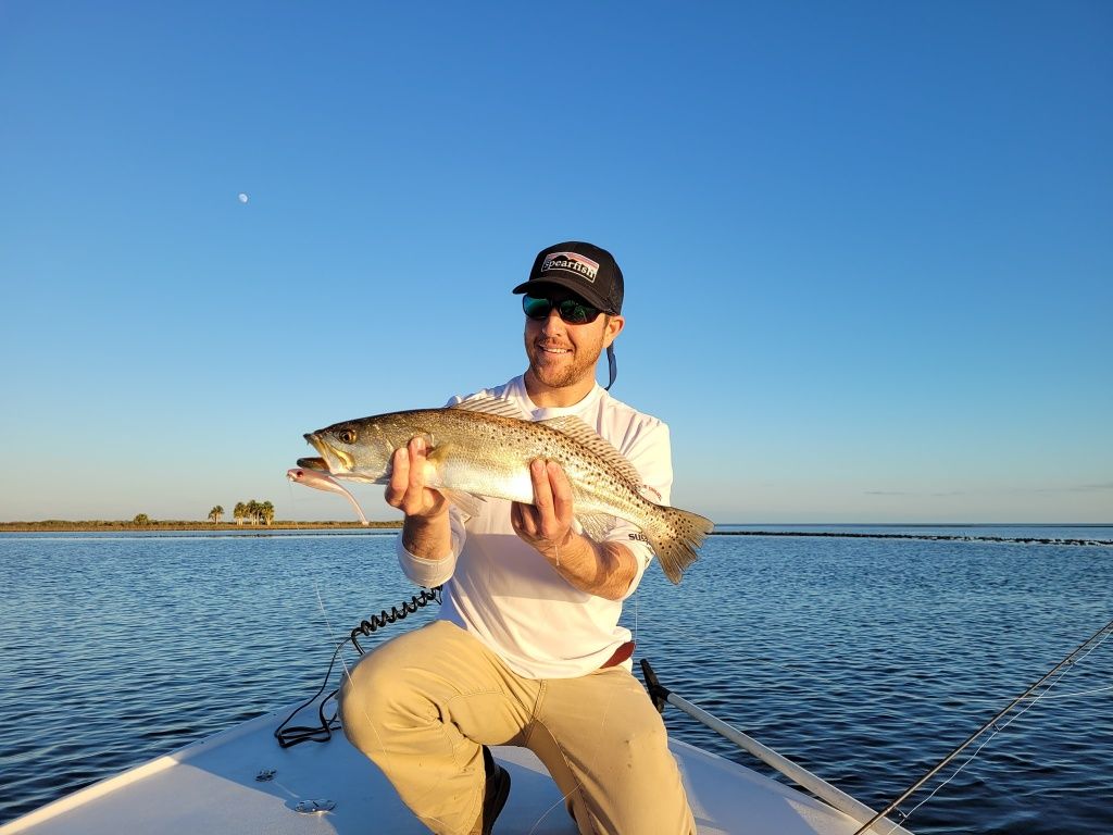 A spotted weakfish, a 21-inch fish, caught while fishing