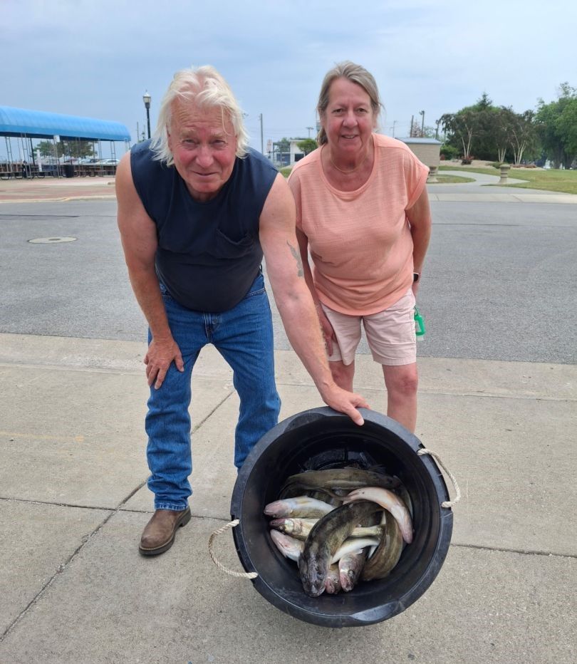 Two people fishing at an unknown location