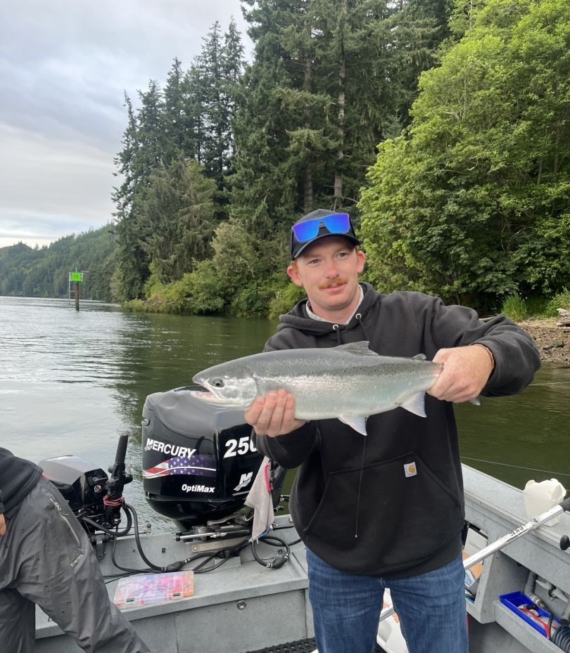 A person fishing in an unknown location