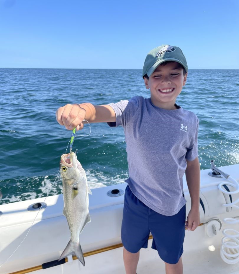 Bluefish caught during offshore fishing trip on boat