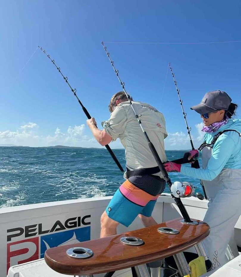Fishing on the water with scenic background