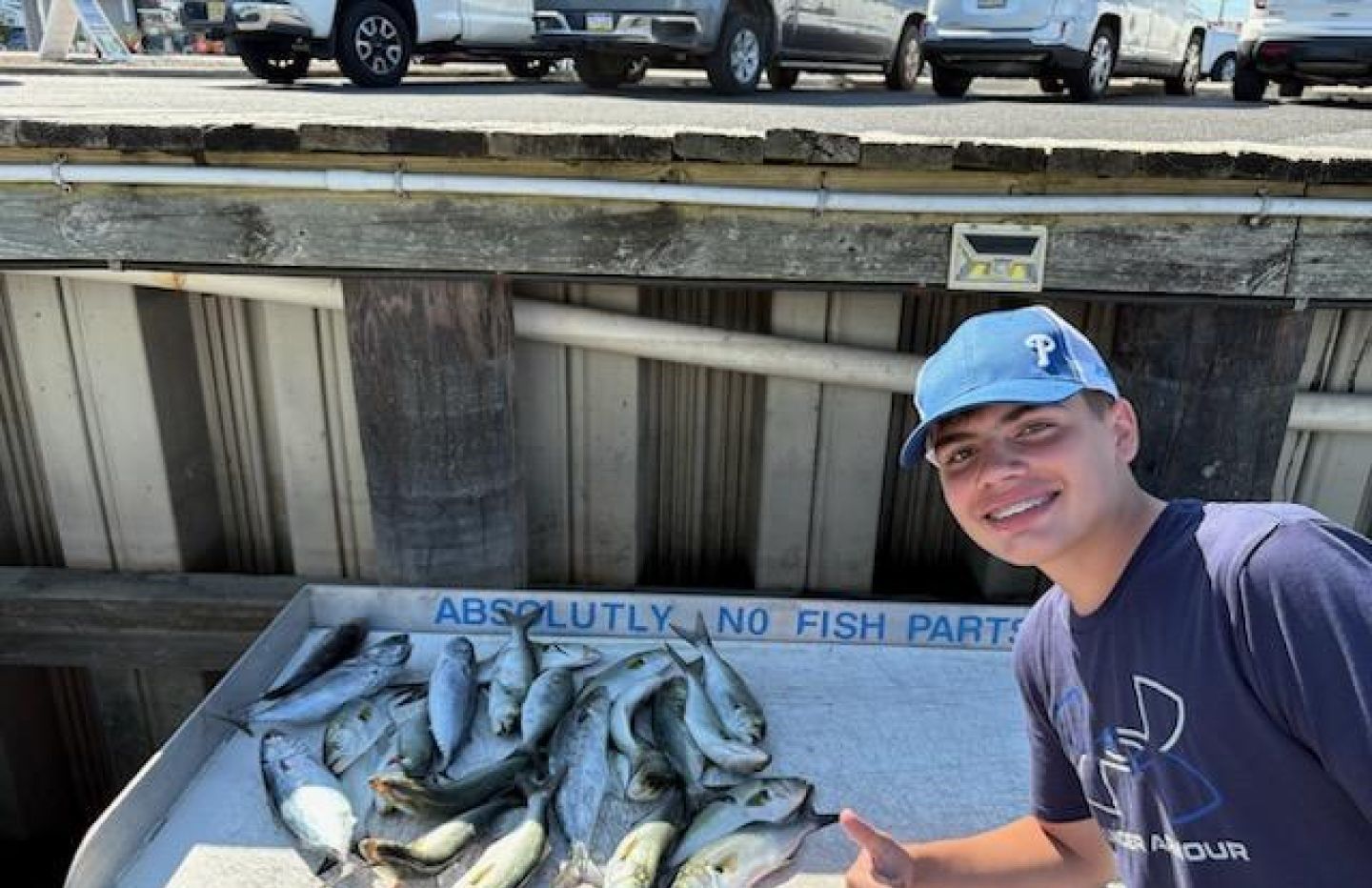 Fresh caught fish displayed in cooler after successful fishing trip