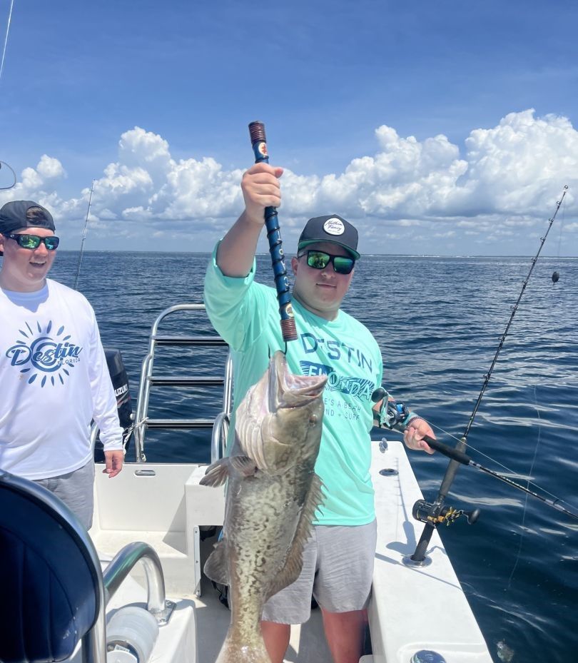 Gag grouper caught on fishing boat in ocean waters