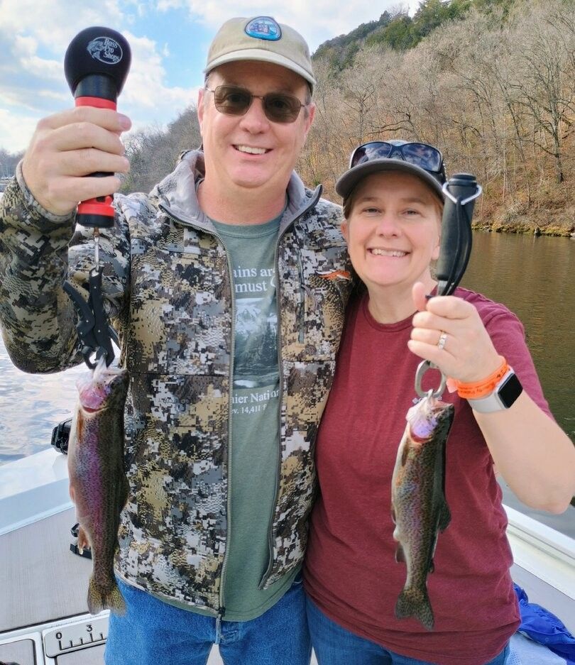 Two rainbow trout caught while fishing