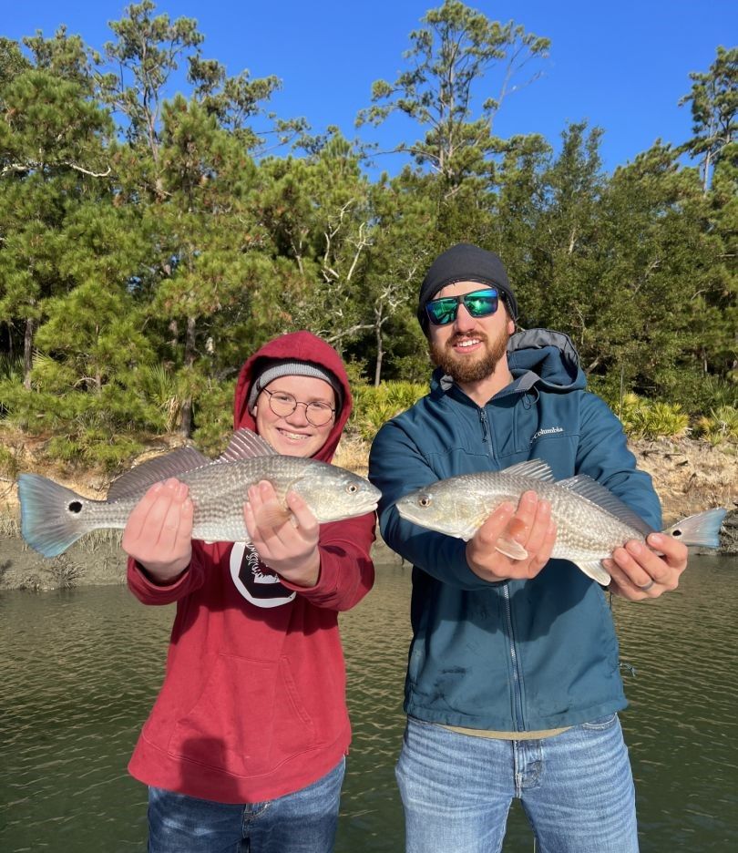Two redfish measuring 20 inches caught while fishing
