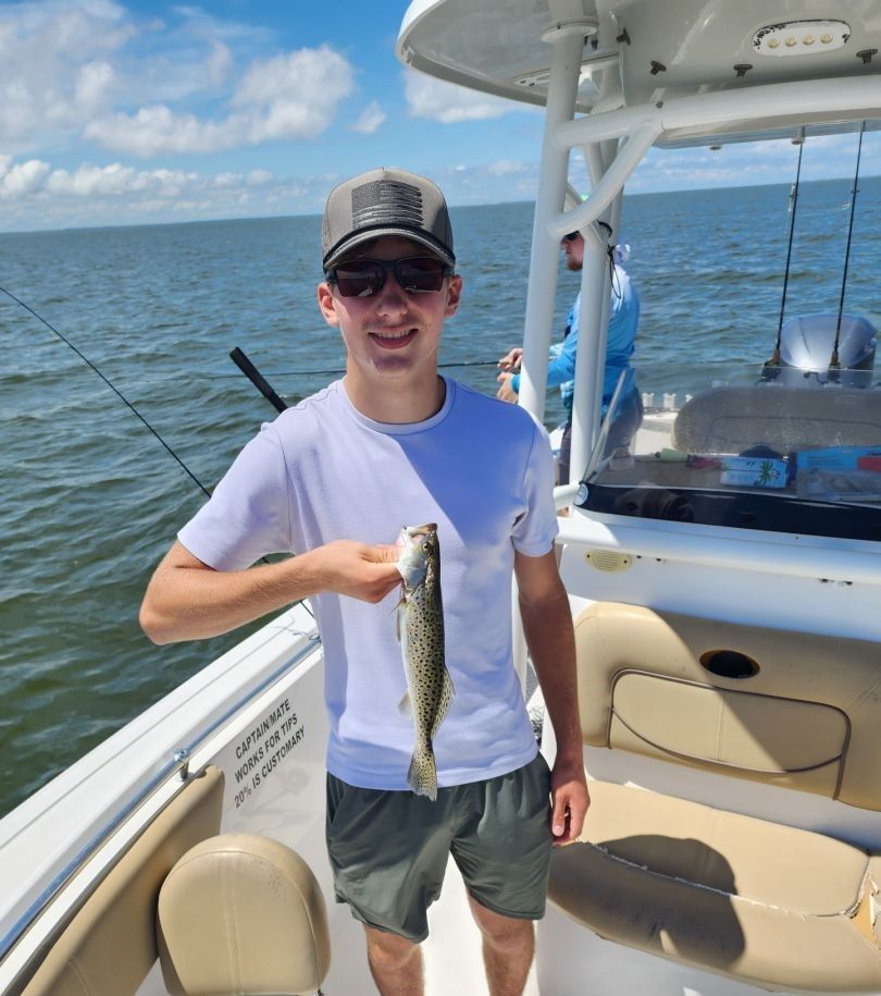 Speckled trout caught on fishing boat in ocean waters