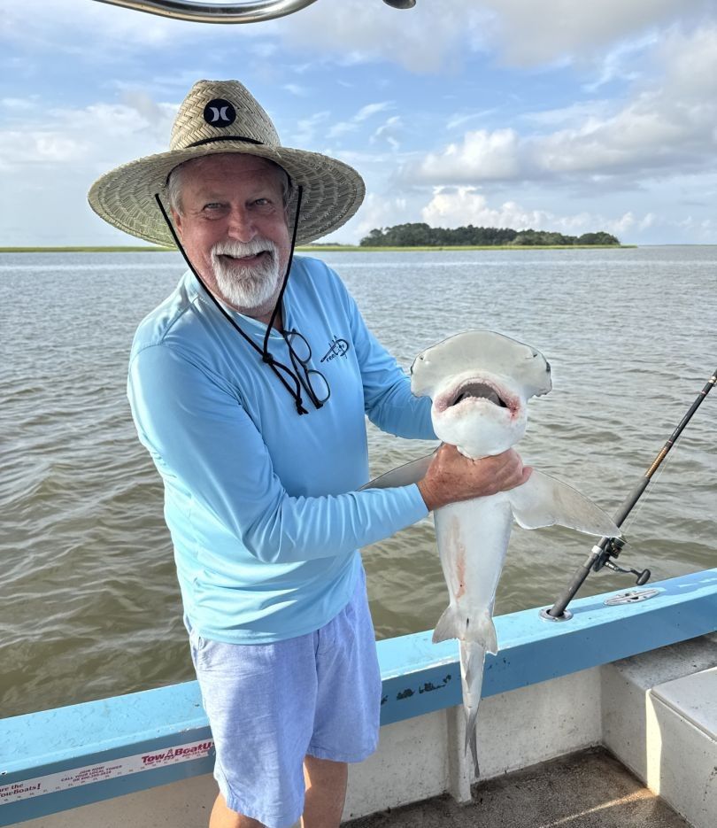 A person fishing in an unknown location