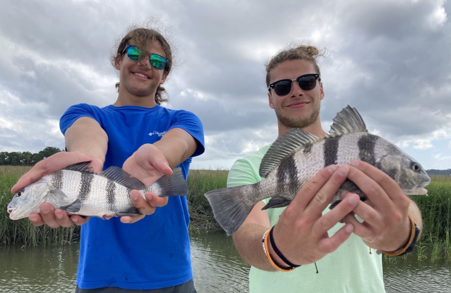Two big black drum fish caught while fishing