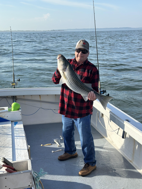 Reeled in a tasty striped bass while working the waters off Neptune City, NJ!