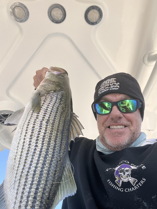 Nice striped bass on light tackle! Clear conditions made for an exciting adventure.