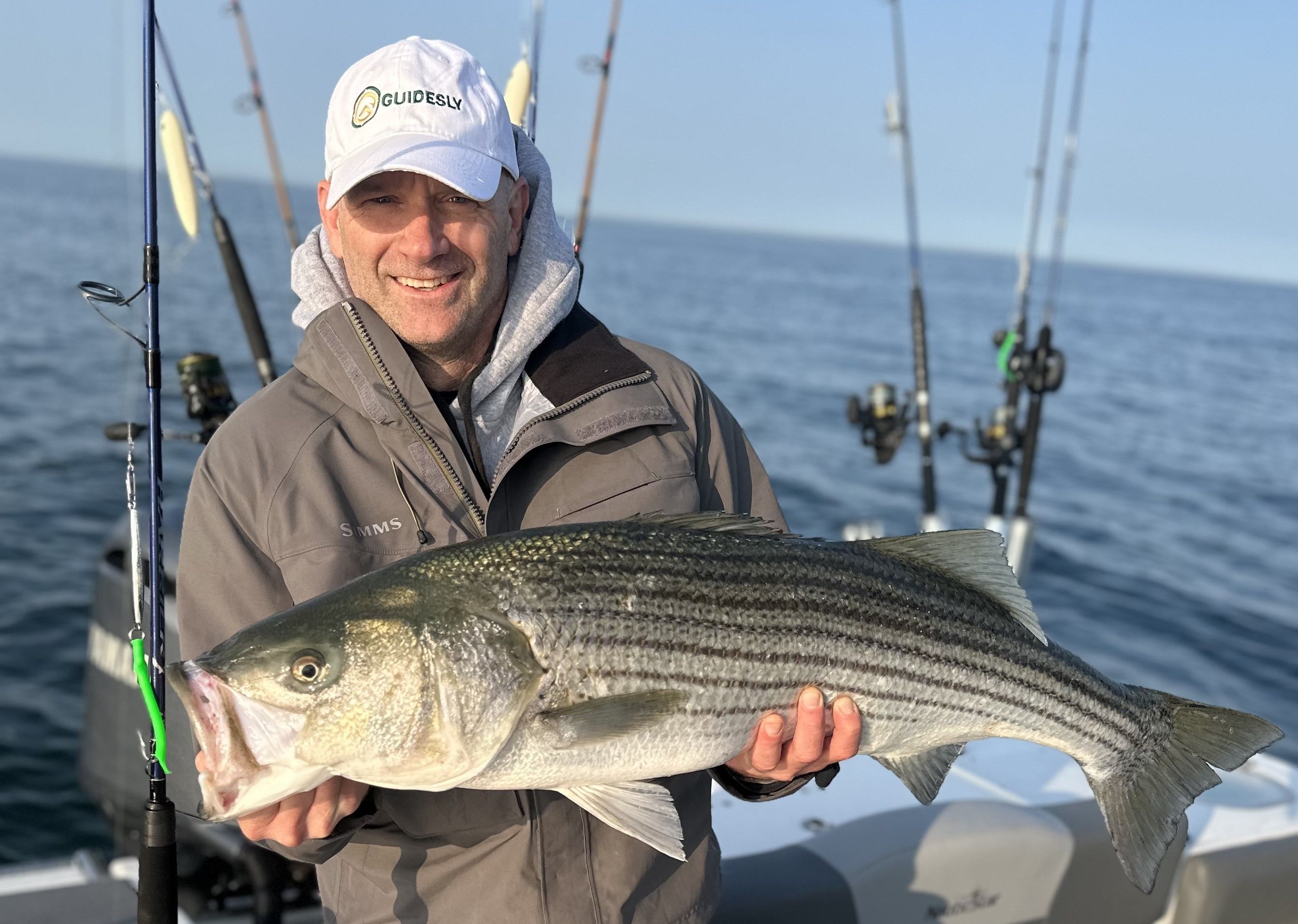 Striped bass fishing catch in an unknown location