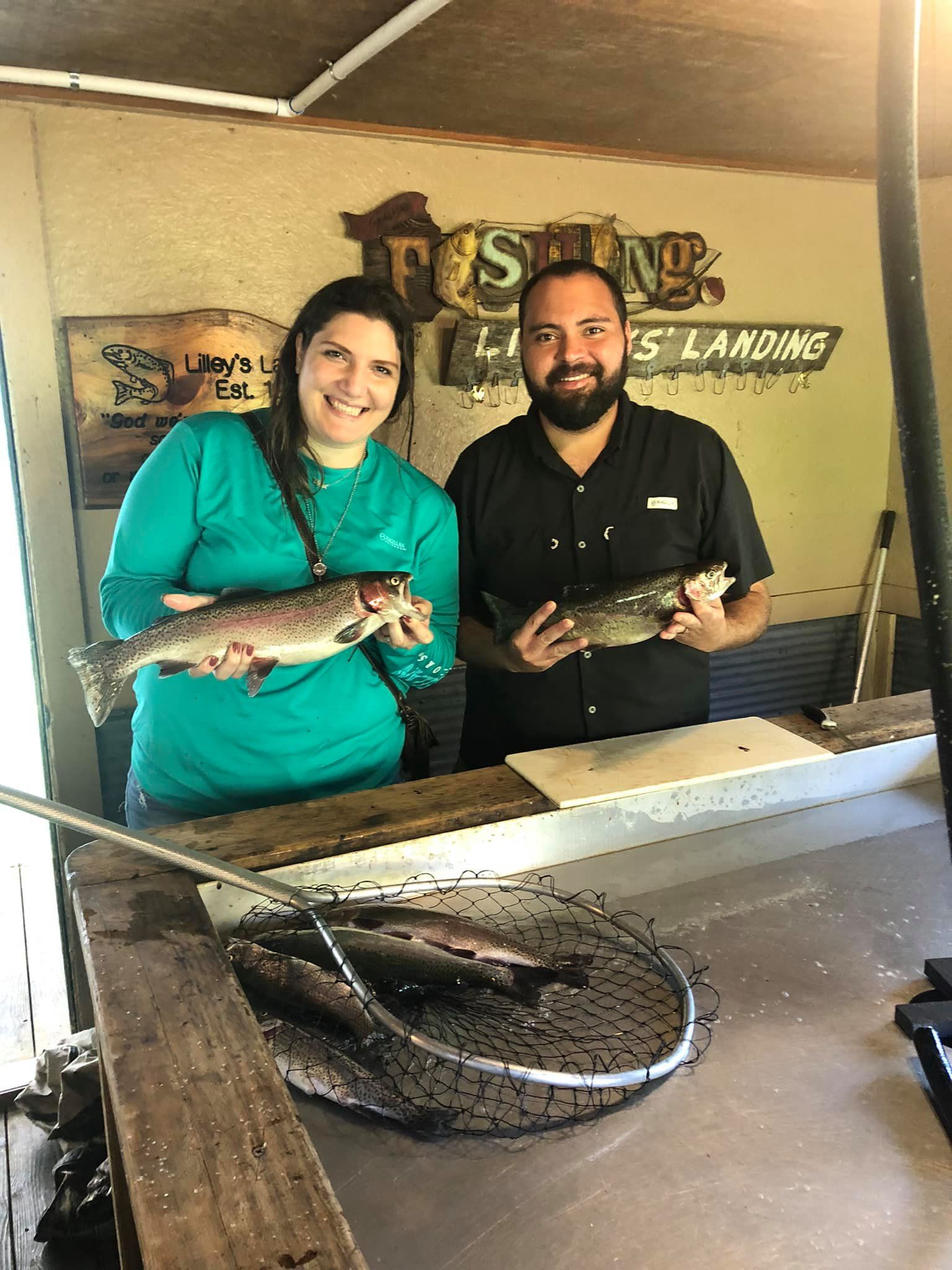 Two rainbow trout caught while fishing