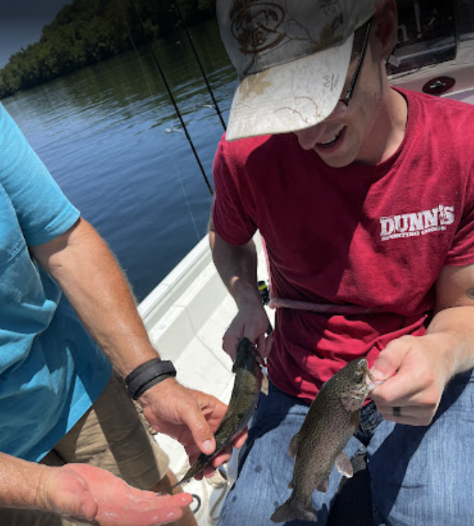 Two rainbow trout in an unknown location