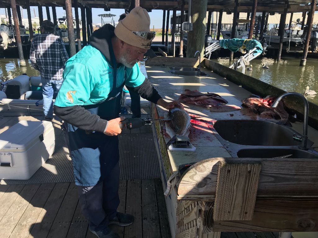 A person fishing in an unknown location