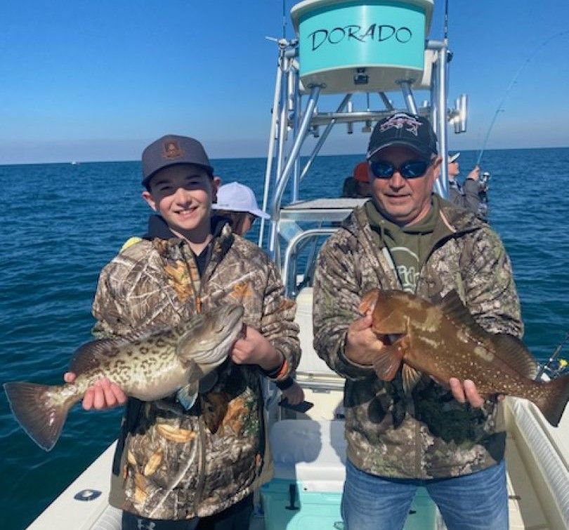 Two gag grouper fish caught fishing