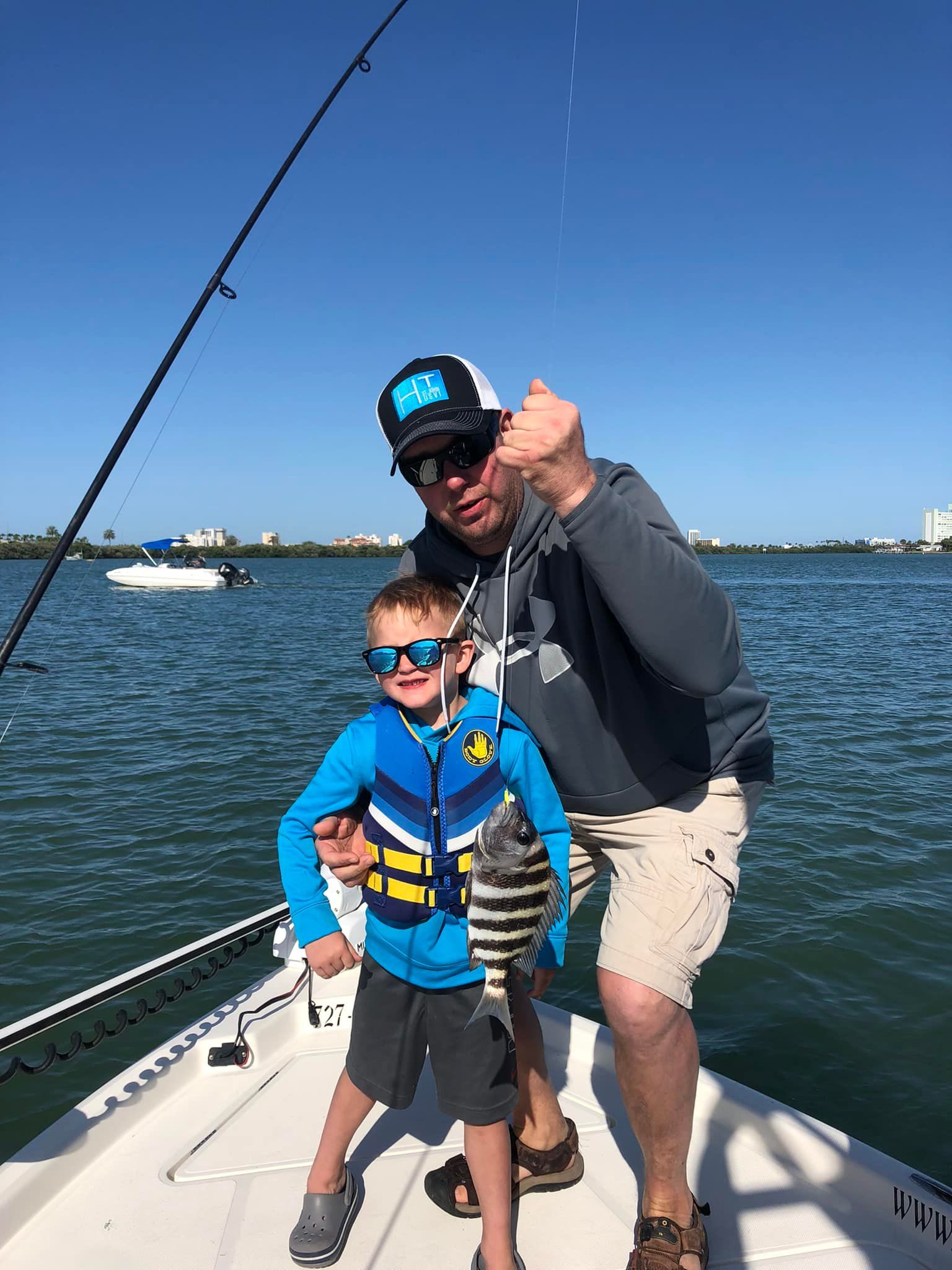 Fisherman caught a sheepshead fish using fishing technique