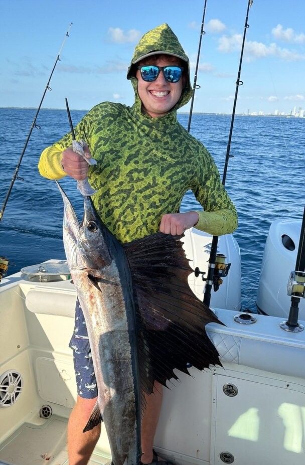 Atlantic sailfish caught during offshore fishing trip showing distinctive sail fin
